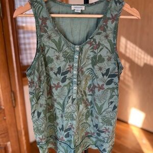Sundance Green Patterned Floral Button Women's Tank Top Small A8